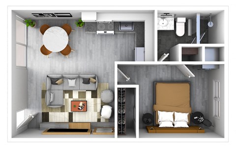 Floor plan for 1 bed, 1 bath, 580 sqft